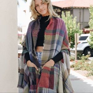 🆕 Fuchsia Multi-Color Plaid Pocket Ruana Poncho